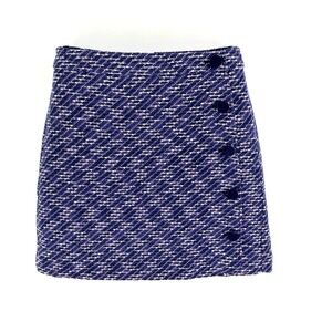 LOFT Pencil Skirt Womens Size 4 Blue/Purple Heathered Cotton Blend Lined Buttons